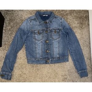 bp Women's Size XS  Cropped Medium Wash Long Sleeve Stretch Fitted Jean Jacket